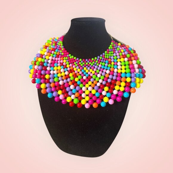 Colorful Multilayer Beaded Fashion Statement Collar Necklace Adjustable - Picture 1 of 5